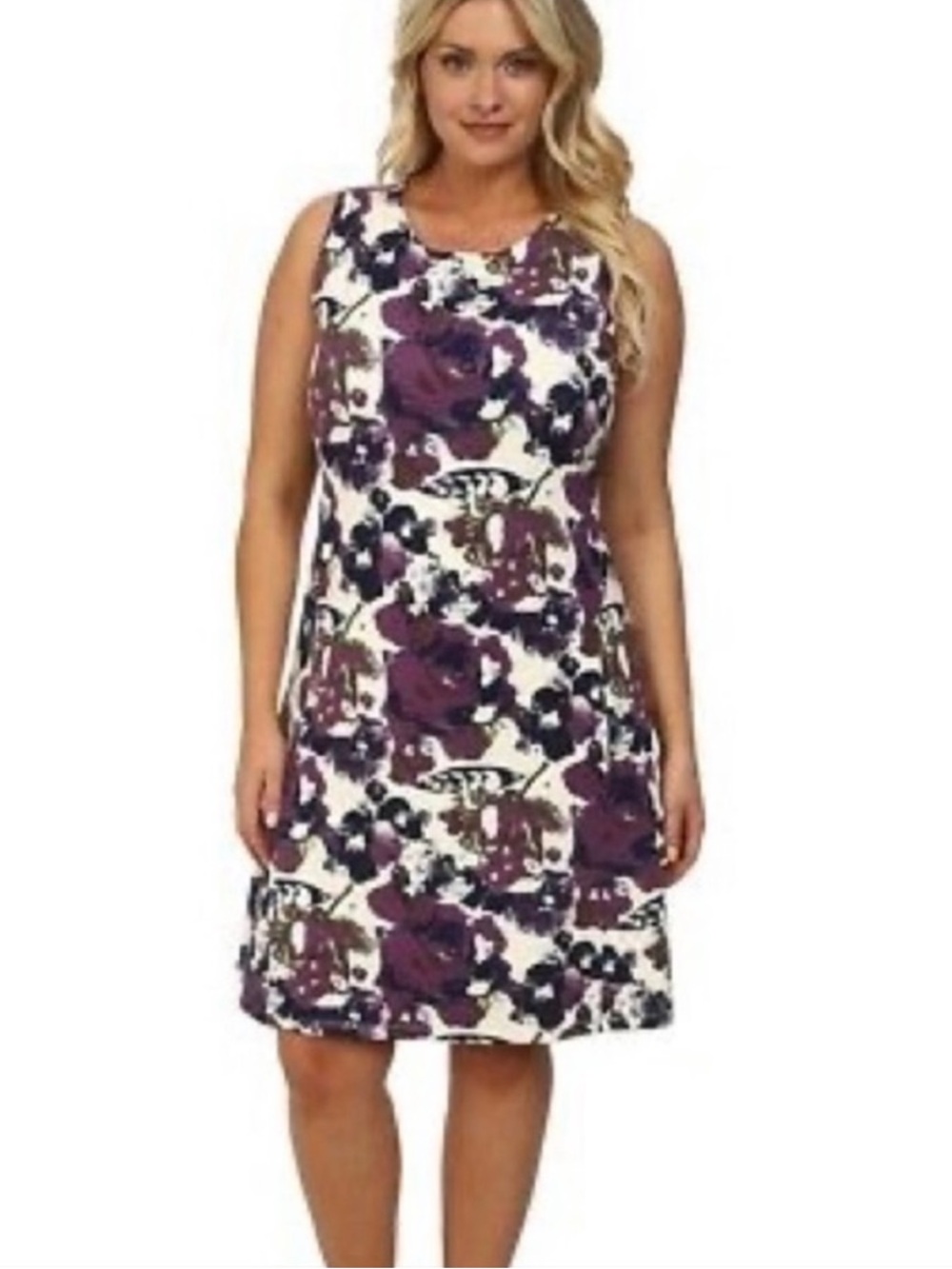 Lysse Margot Sleeveless Floral Midi Dress in Cream and Plum (2X)